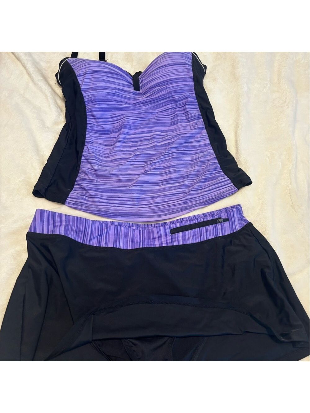 Striped Purple and Black Tankini Set Sz Medium